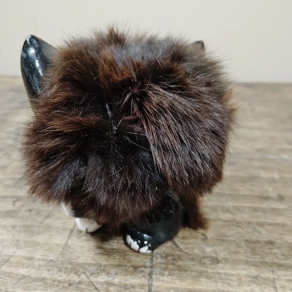 Vintage 50s Sweet Anthropomorphic Black Fuzzy Fur Cat Figurine Kitsch Japan